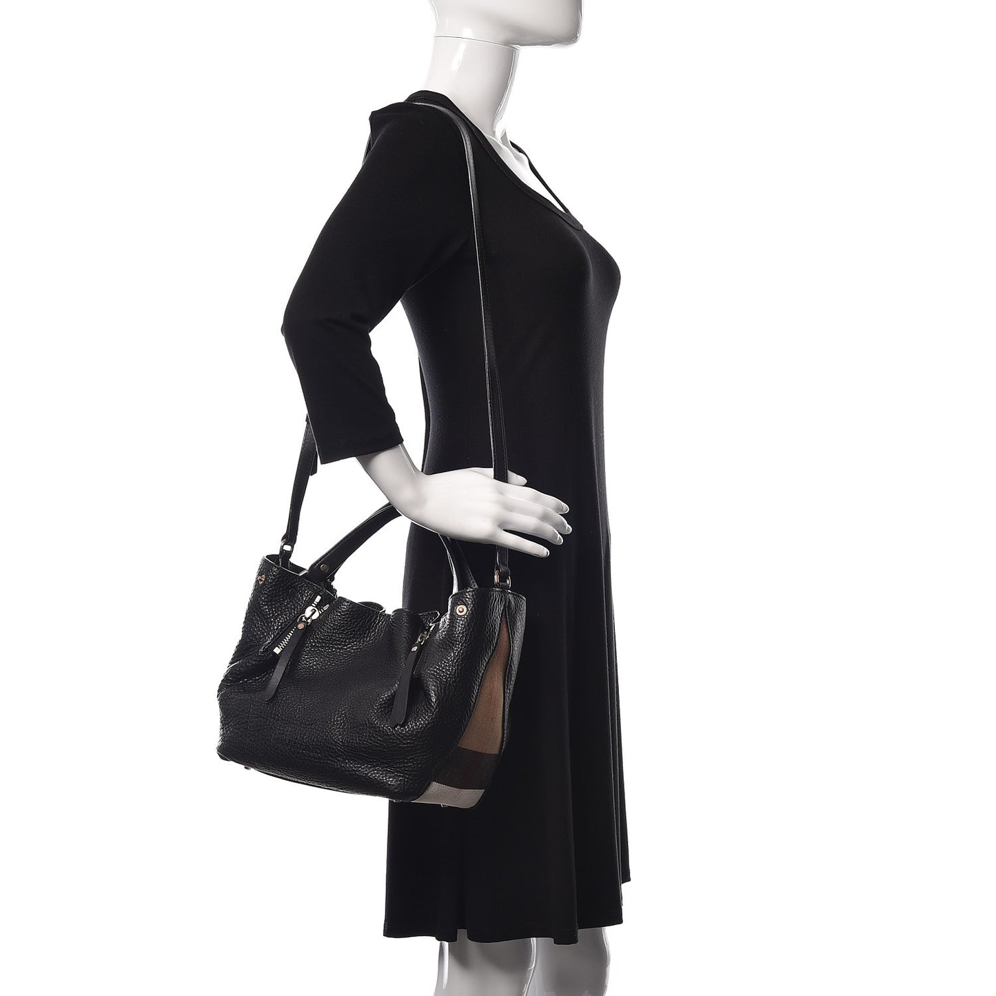 Grainy Calfskin House Check Small Maidstone Black