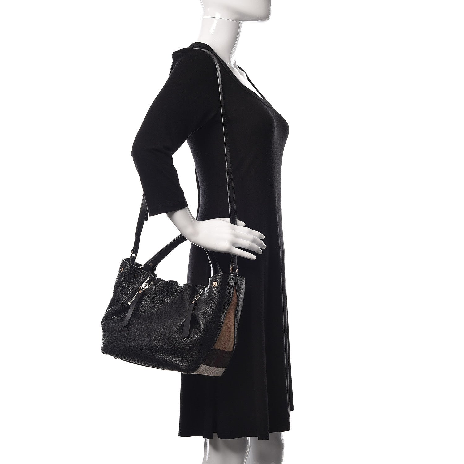 Burberry Grainy Calfskin House Check Small Maidstone Black 2 of 8