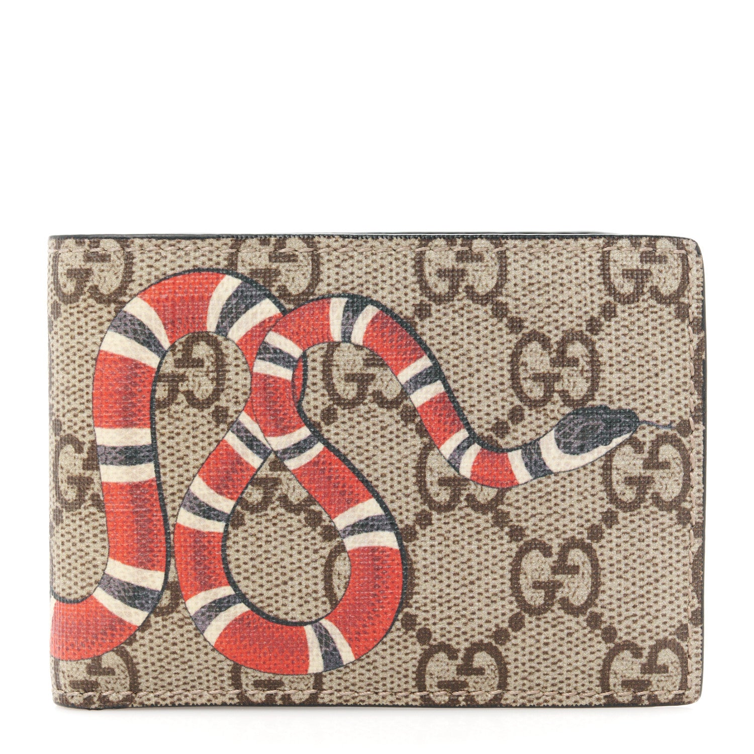 Gucci GG Supreme Monogram Kingsnake Bi-Fold Wallet Beige 1 of 9