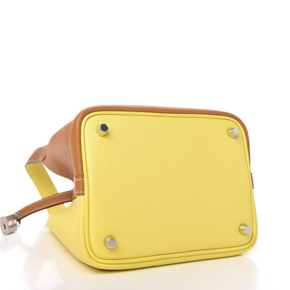 Hermes Taurillon Clemence Casaque Picotin Lock 18 PM Lime Sesame 4 of 10