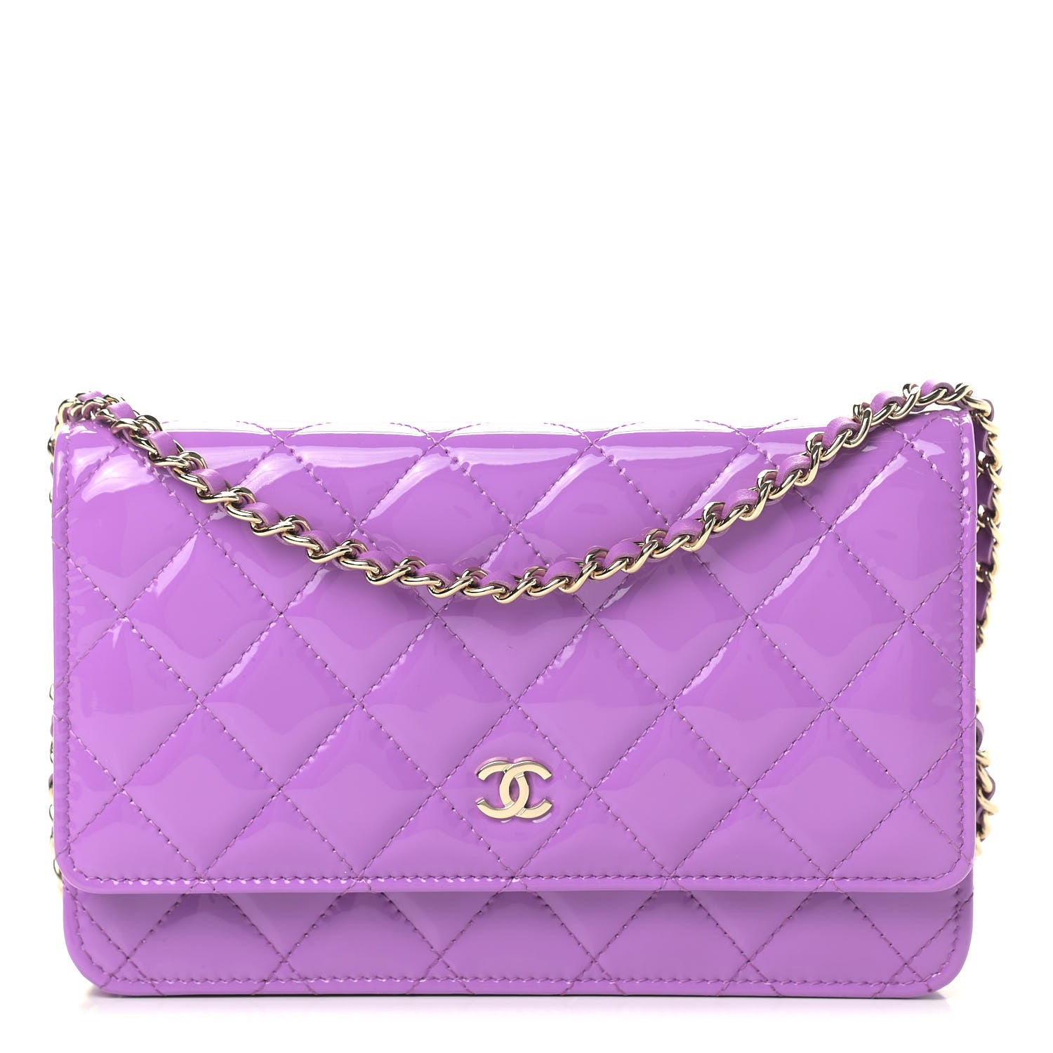 Chanel Patent Calfskin Quilted Wallet On Chain WOC Purple 1 of 11