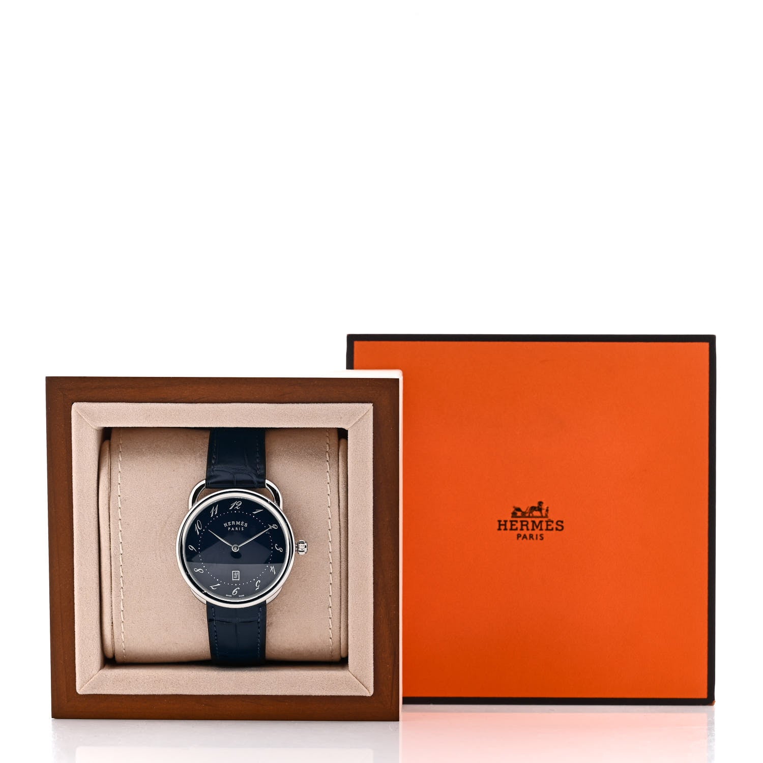 Hermes Stainless Steel Alligator 40mm Arceau Quartz Watch Bleu Abysse 5 of 5
