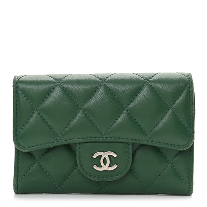 Chanel Lambskin Quilted Flap Card Holder Wallet Green 1 of 16