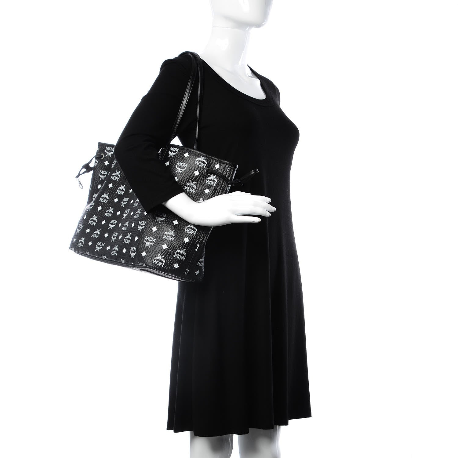 MCM Visetos Medium Reversible Shopper Tote Black 3 of 17