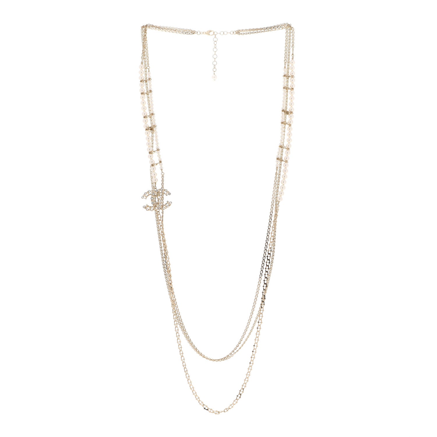 Chanel Crystal Pearl CC Long Multistrand Necklace Gold 3 of 5
