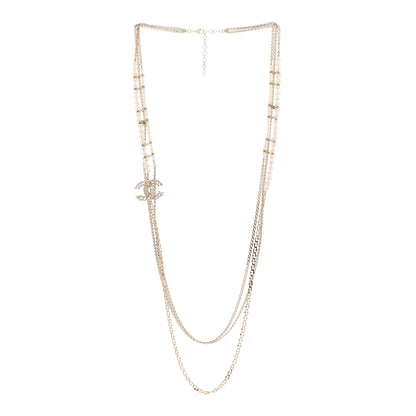 Chanel Crystal Pearl CC Long Multistrand Necklace Gold 3 of 5