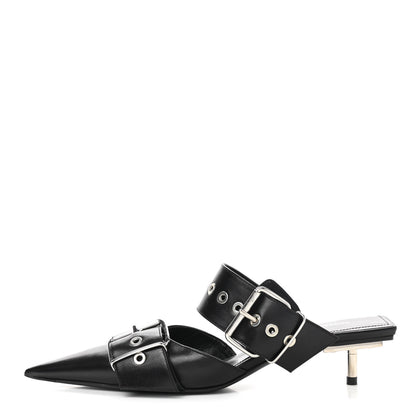 Balenciaga Shiny Kidskin Belt 40mm Mules 37 Black 1 of 9
