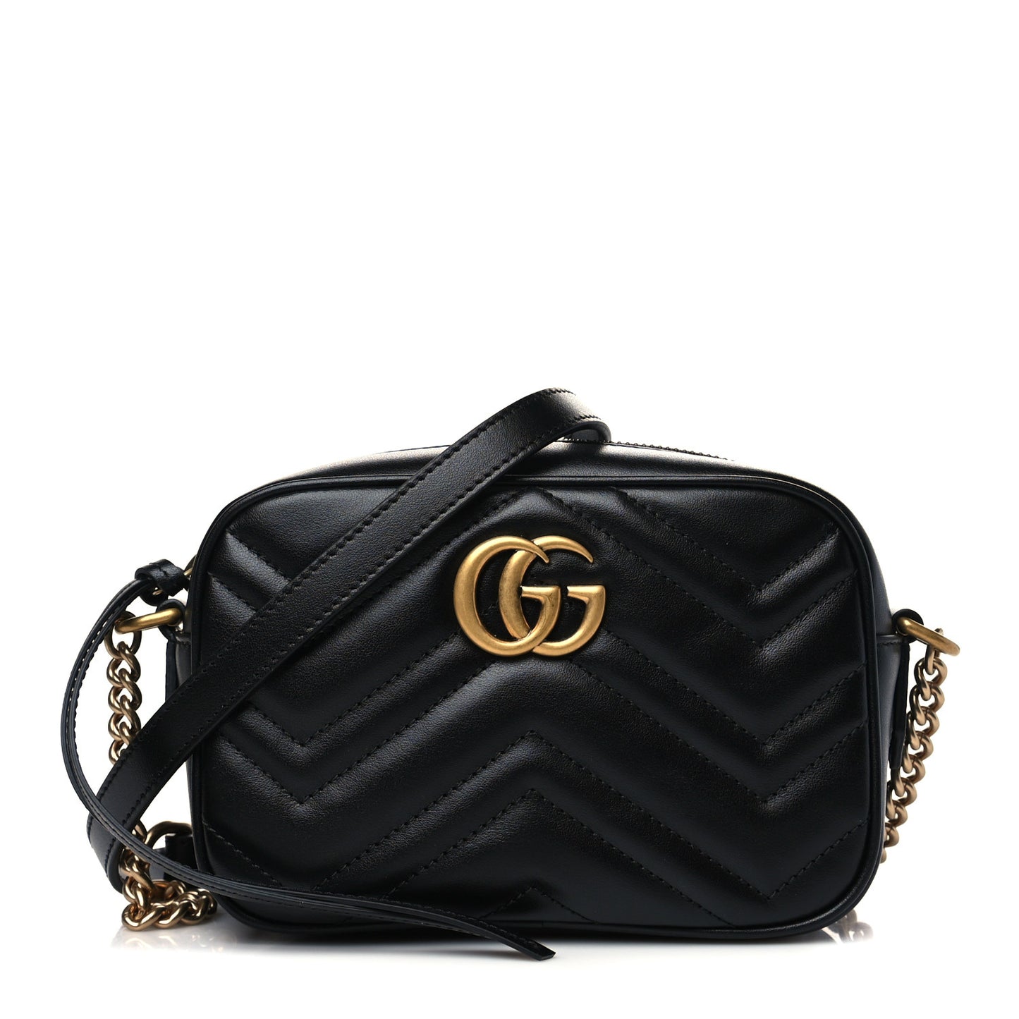 Calfskin Matelasse Mini GG Marmont Chain Shoulder Bag Black