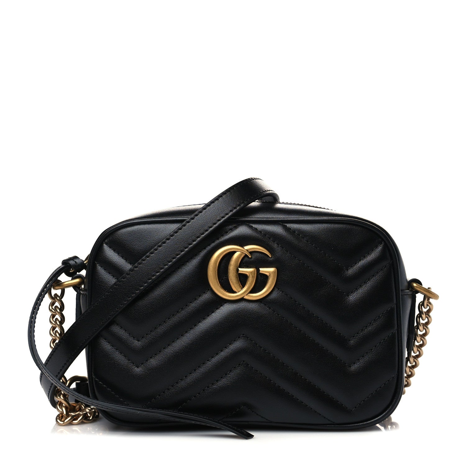 Gucci Calfskin Matelasse Mini GG Marmont Chain Shoulder Bag Black 1 of 6