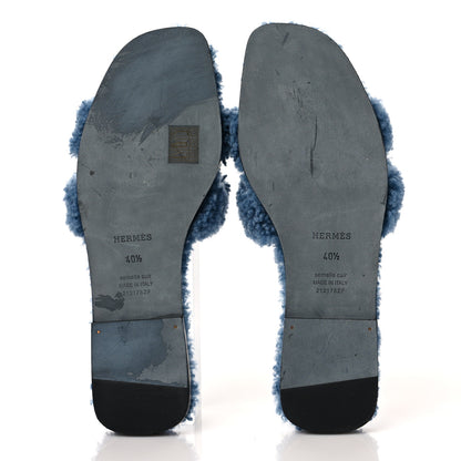 Hermes Woolskin Oran Sandals 40.5 Bleu 5 of 8