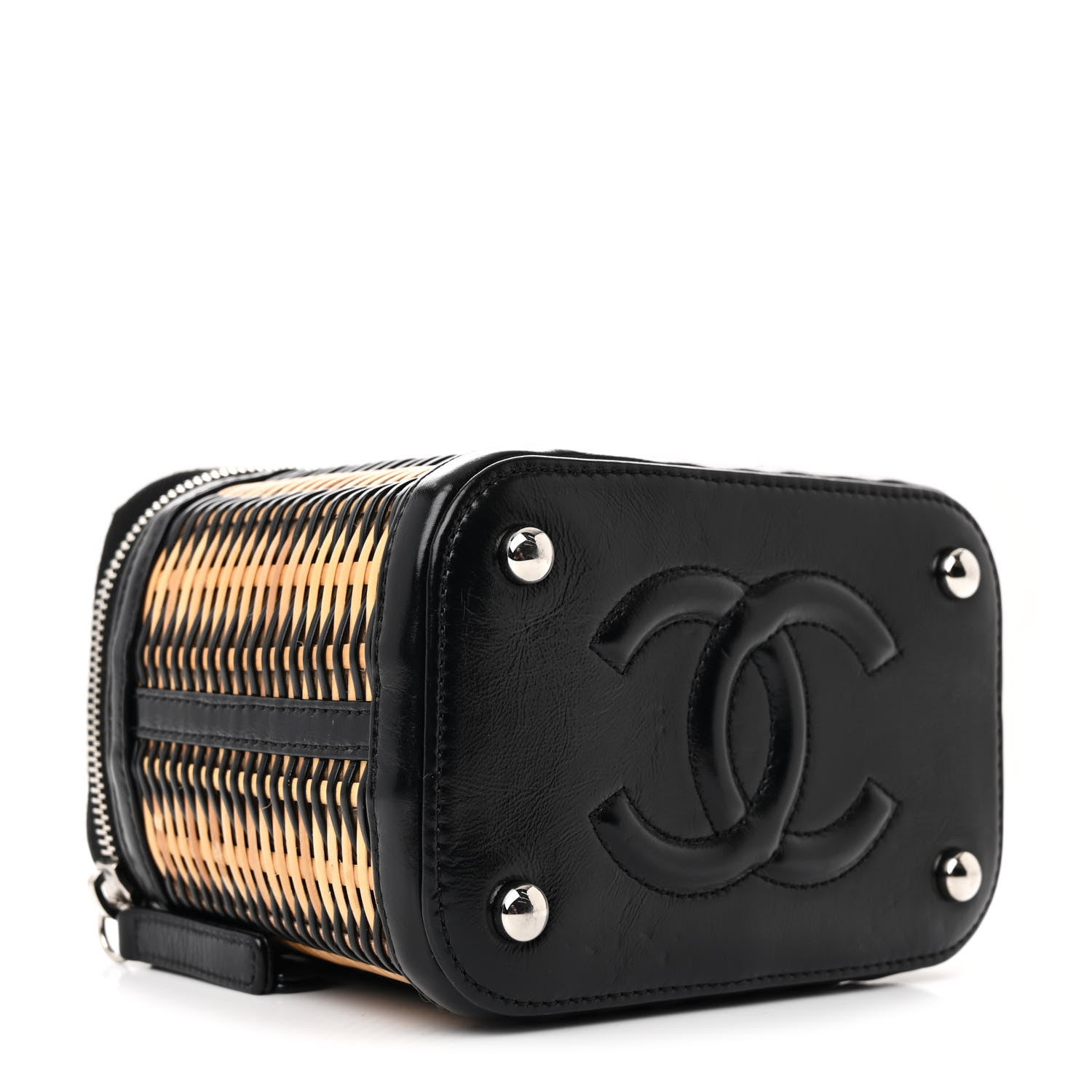 Chanel Calfskin Raffia Small Vanity Case Bag Black Beige 4 of 11