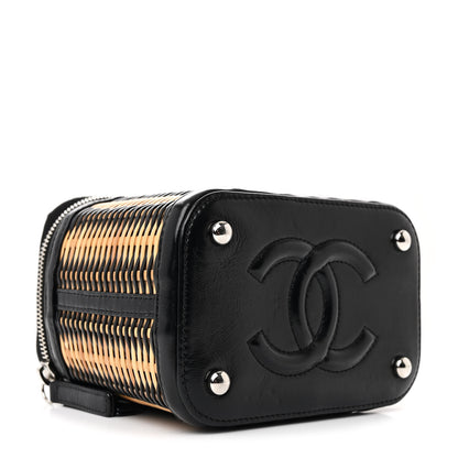 Chanel Calfskin Raffia Small Vanity Case Bag Black Beige 4 of 11