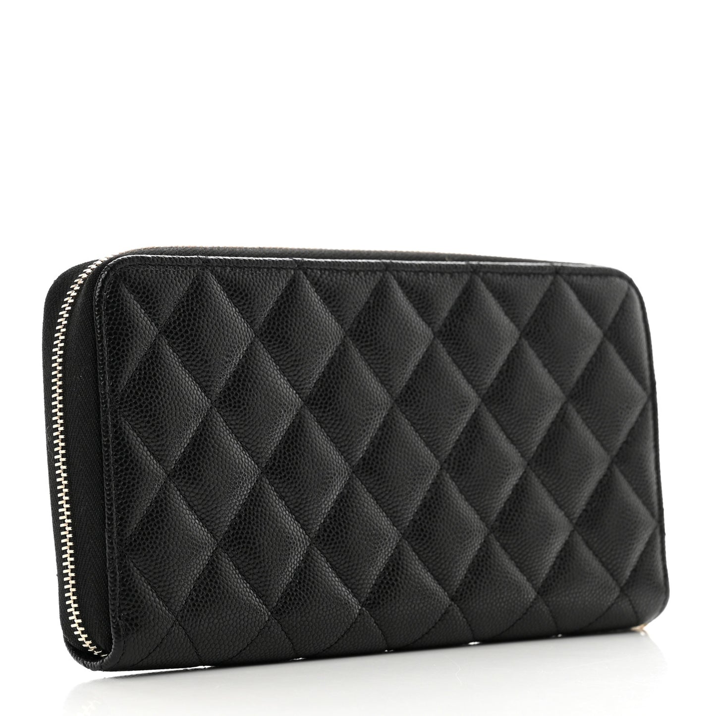 Caviar Quilted Crystal Enamel Large Gusset Zip Around Wallet Black
