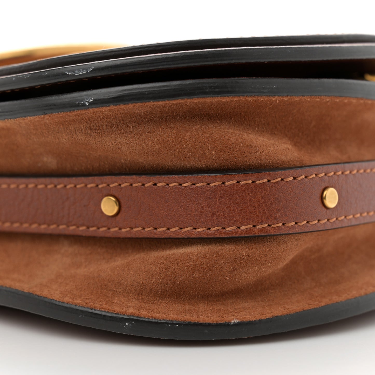 Calfskin Suede Small Nile Bracelet Bag Caramel