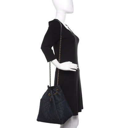 Chanel Washed Denim Quilted Large Urban Spirit Drawstring Bag Dark Blue 2 of 11