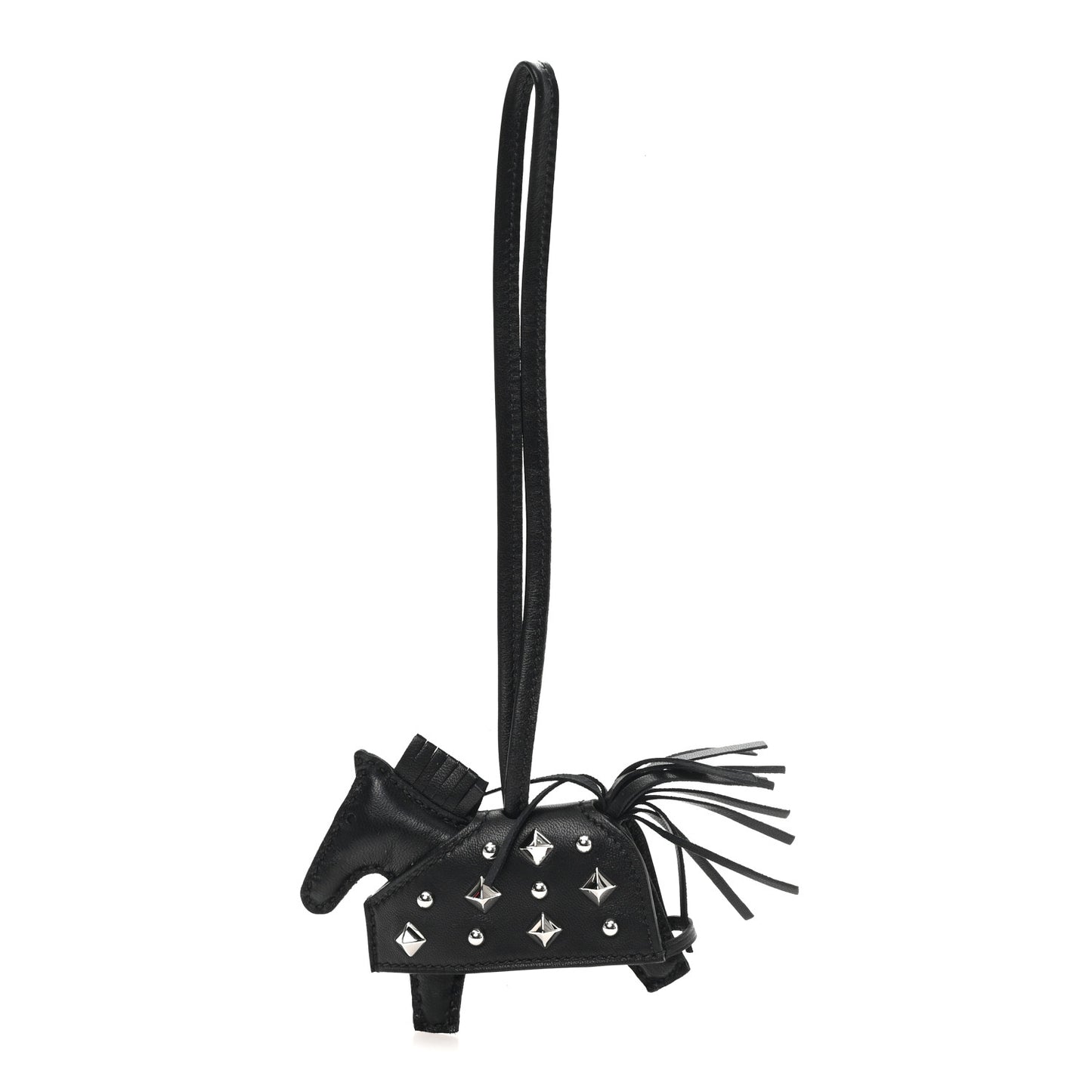 Milo Lambskin Studded Grigri Rodeo Robeo Rock Horse Bag Charm PM Black