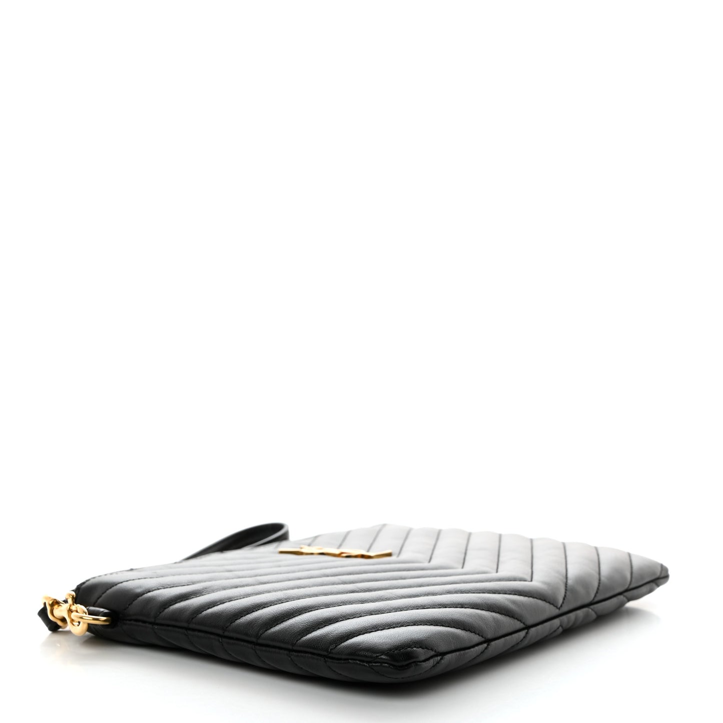 Calfskin Matelasse Chevron Monogram A5 Wristlet Black