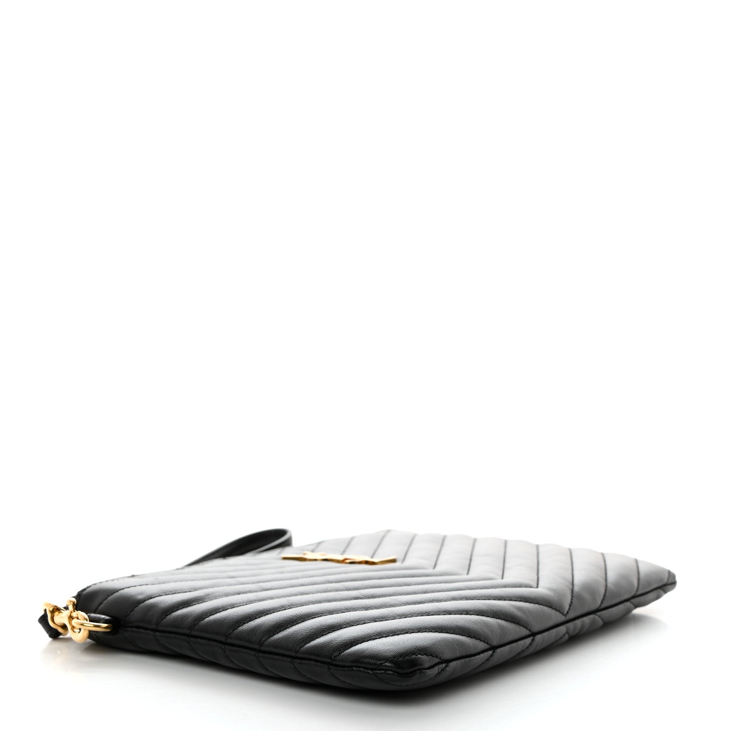 Saint Laurent Calfskin Matelasse Chevron Monogram A5 Wristlet Black 4 of 7