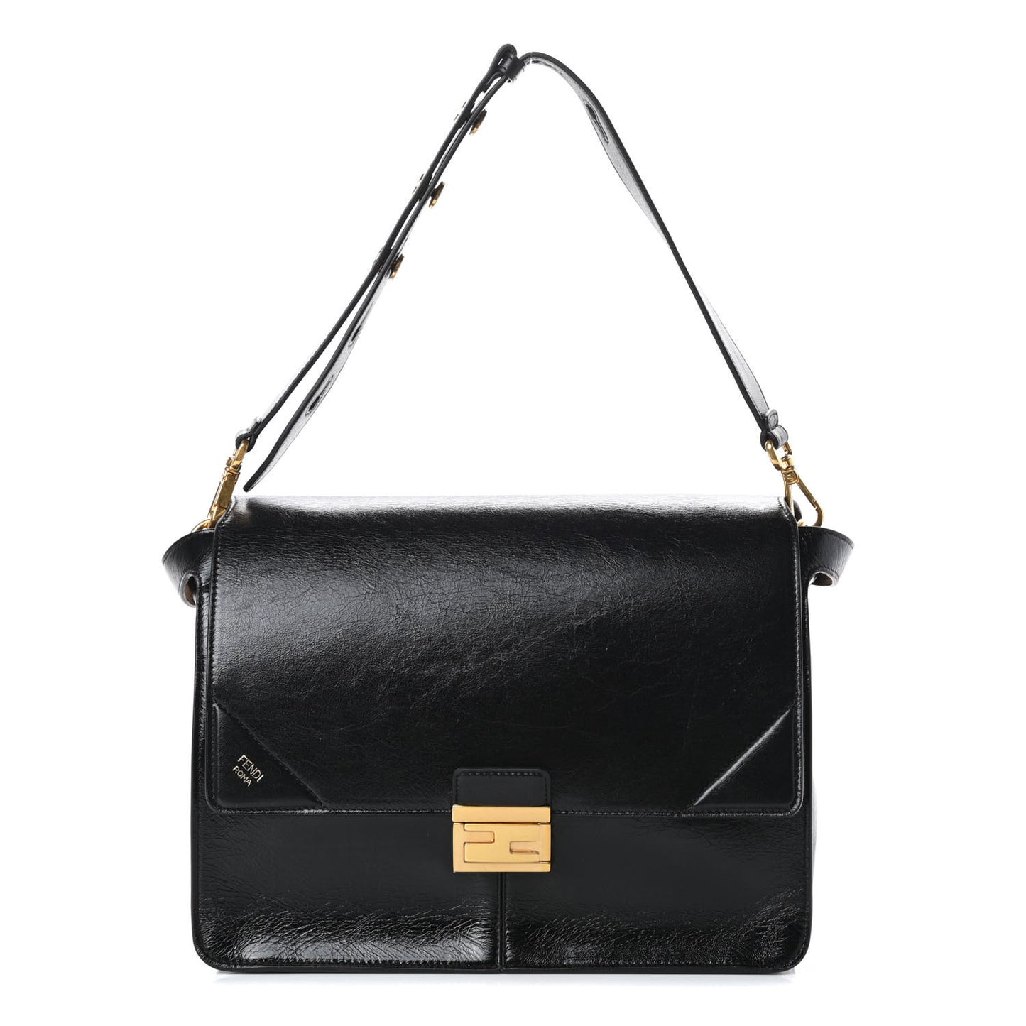 Agnello Old Shine Large Kan U Shoulder Bag Black