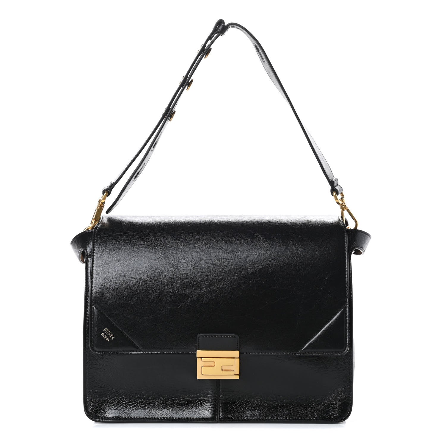 Fendi Agnello Old Shine Large Kan U Shoulder Bag Black 1 of 11