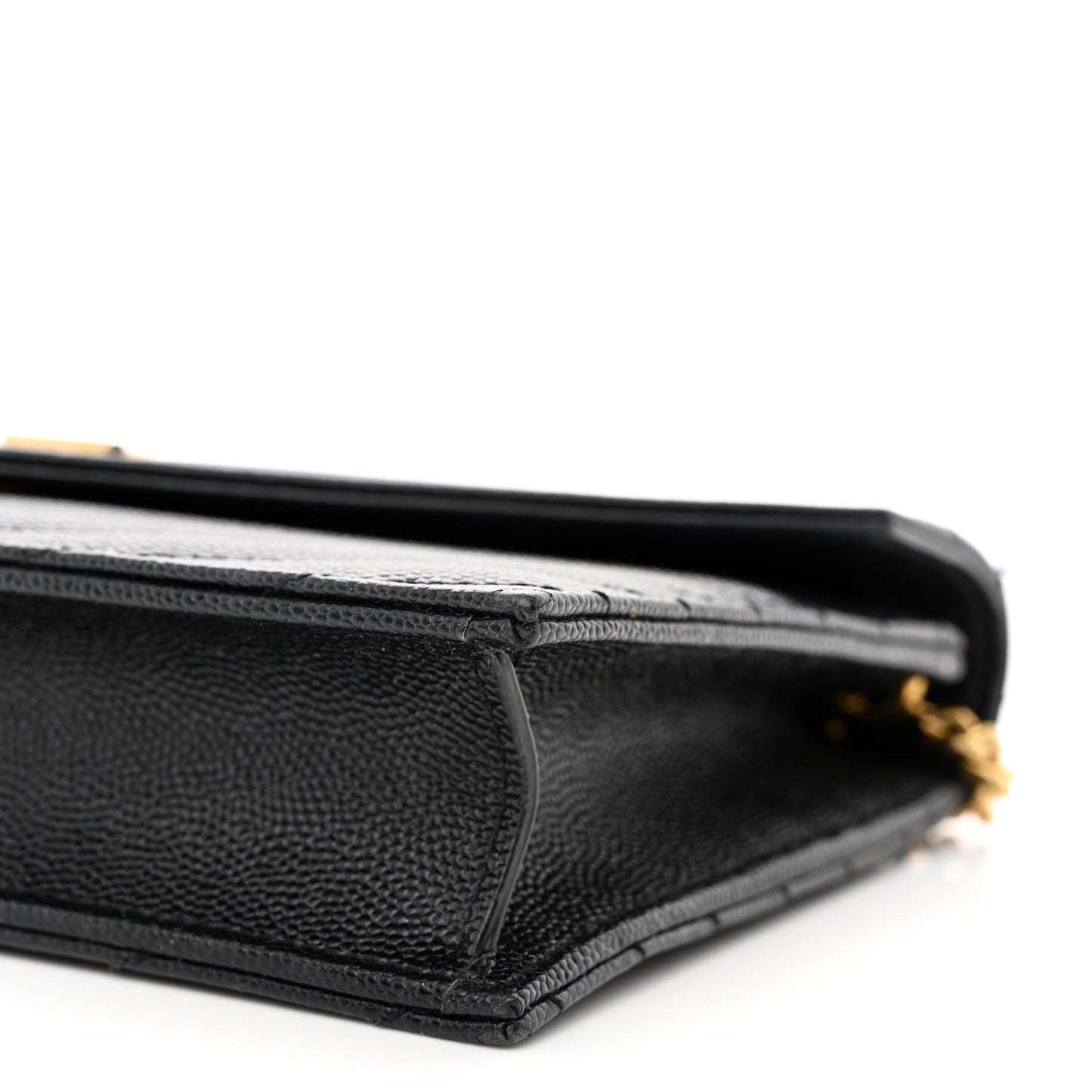 Grain De Poudre Matelasse Chevron Monogram Envelope Chain Wallet Black