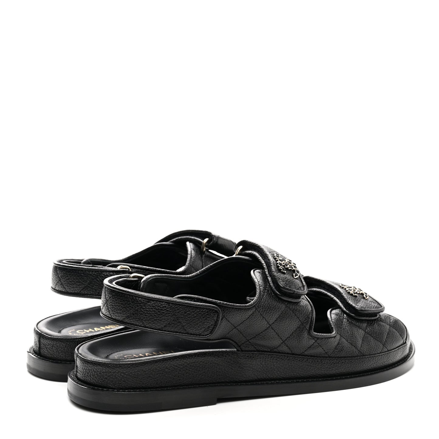 Grained Calfskin Velcro Dad Sandals 40 Black