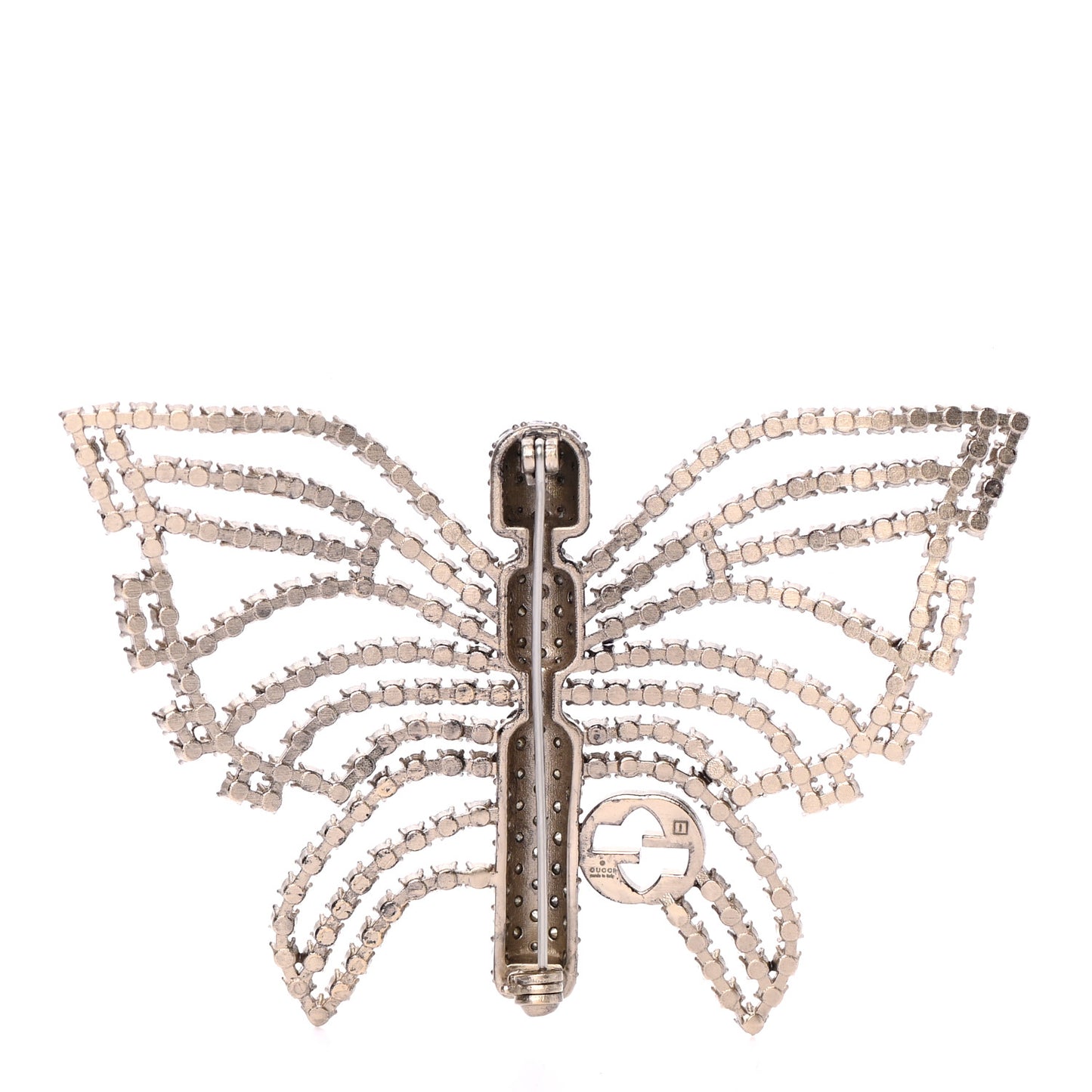 Crystal Interlocking GG Butterfly Brooch Silver
