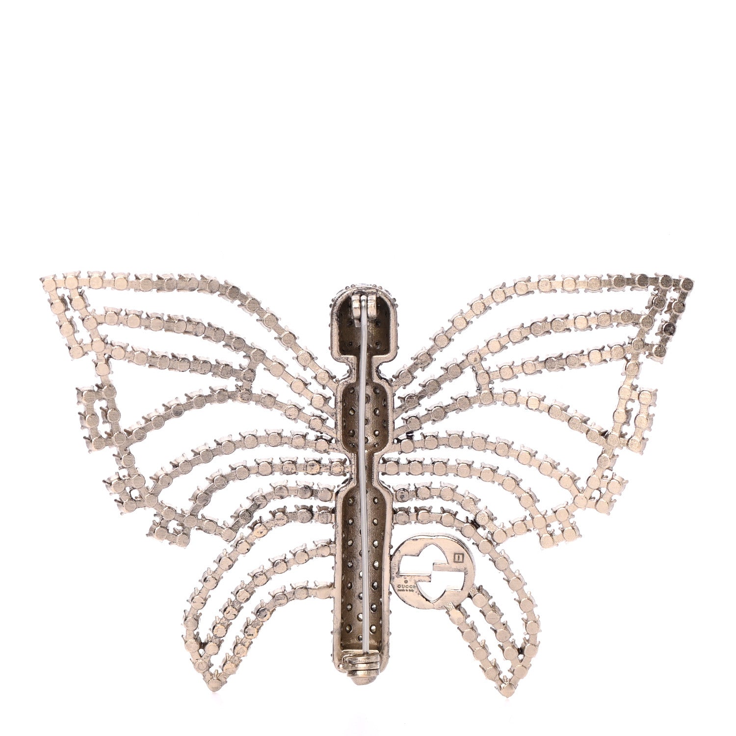 Gucci Crystal Interlocking GG Butterfly Brooch Silver 3 of 4