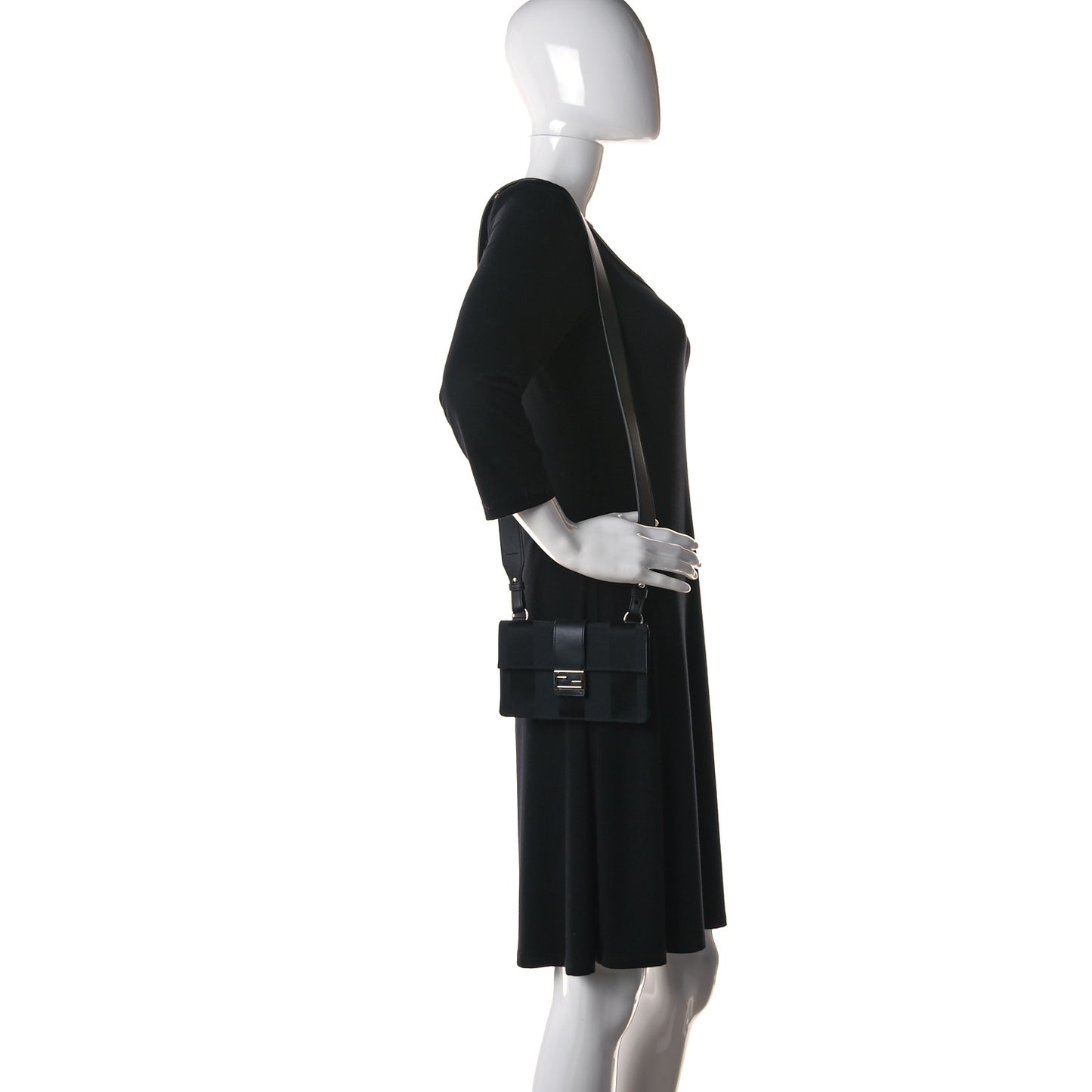 Recycled Nylon Vitello Grace Light Pequin Baguette Belt Pouch Black