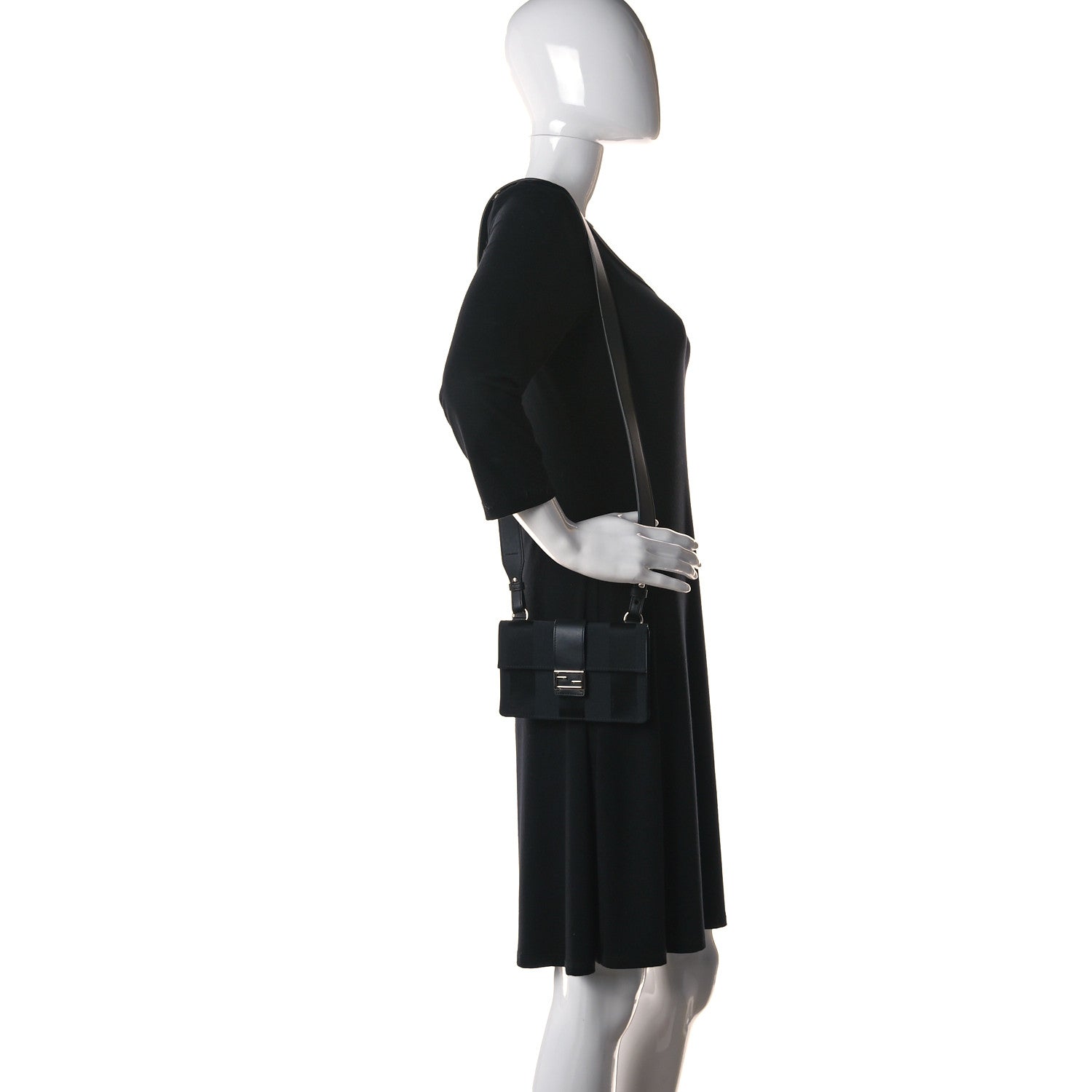 Fendi Recycled Nylon Vitello Grace Light Pequin Baguette Belt Pouch Black 2 of 9