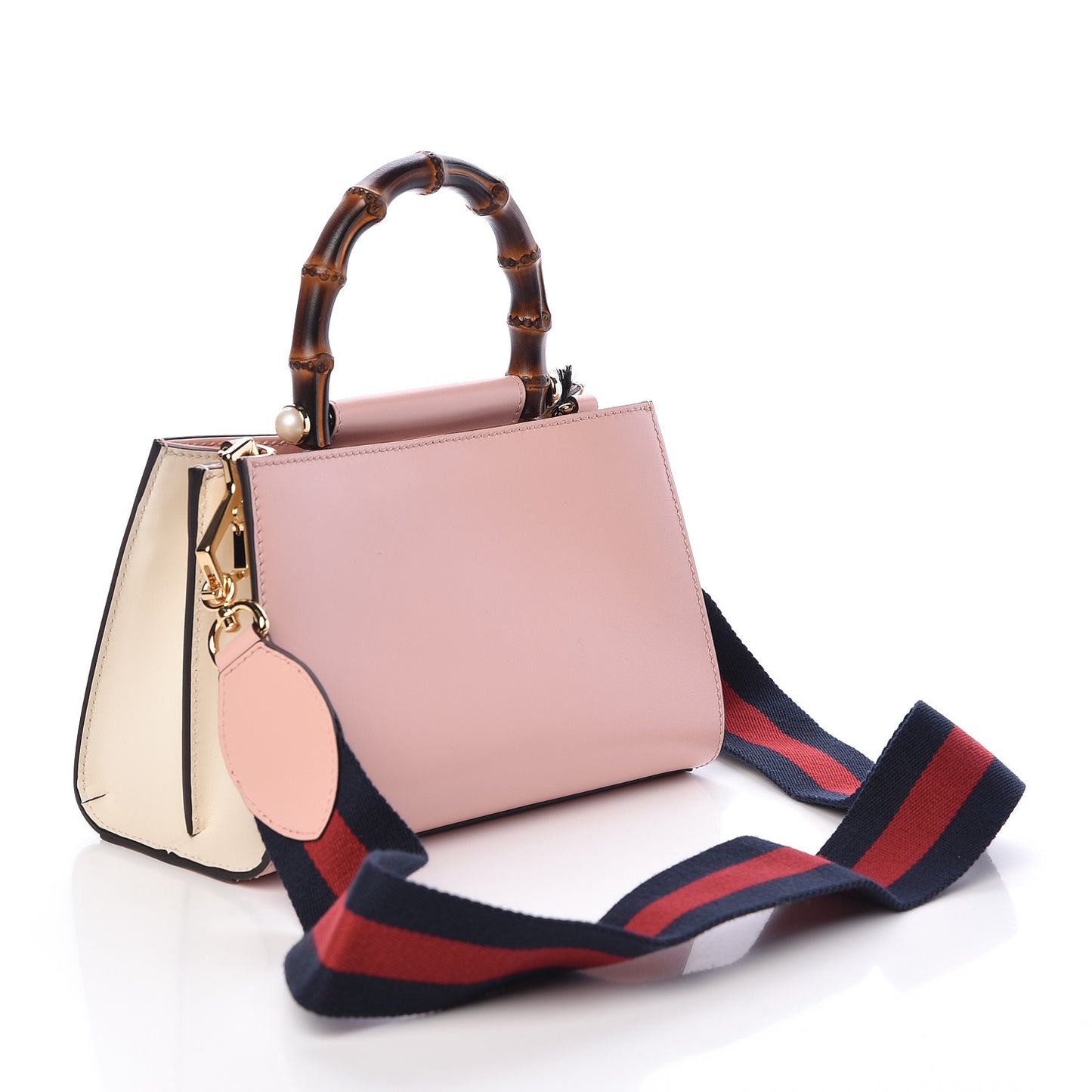 Nappa Bamboo Web Mini Nymphaea Top Handle Bag Perfect Pink Mystic White