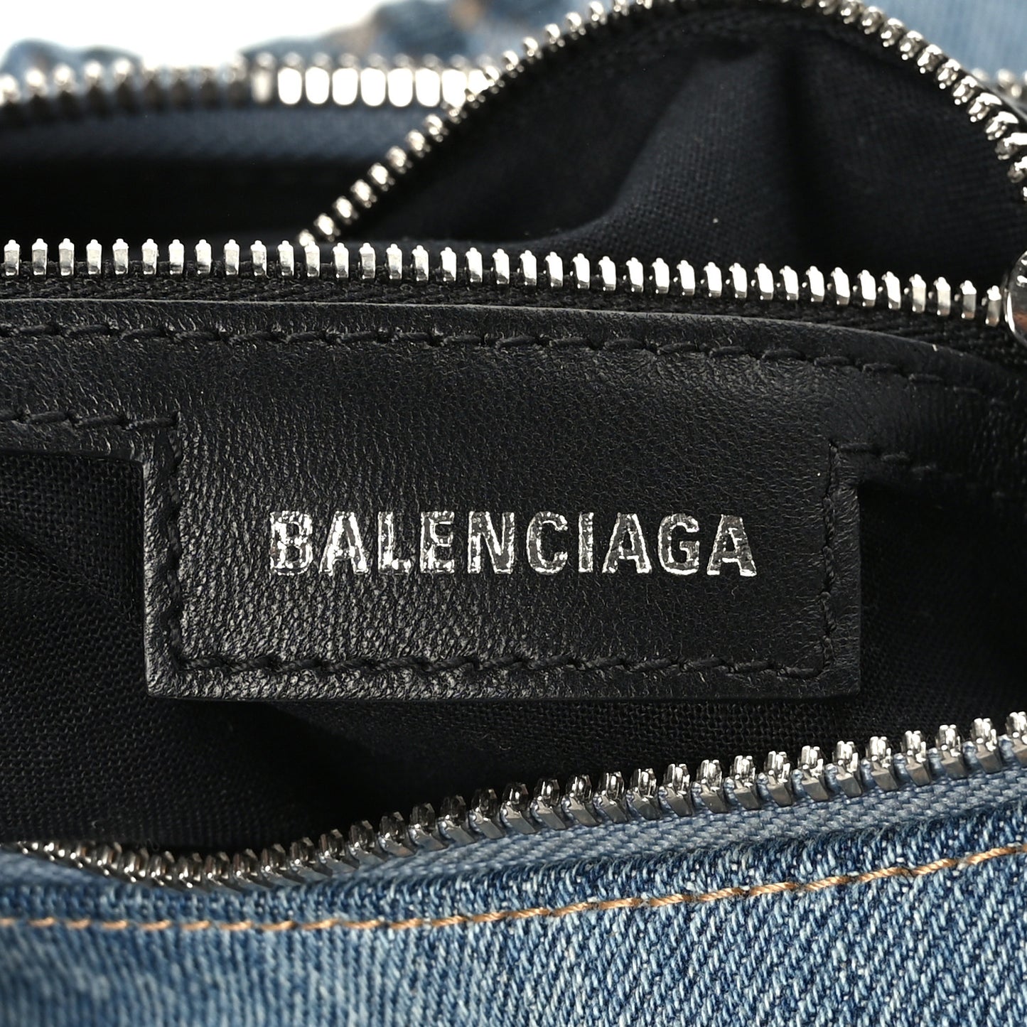 Washed Frayed Denim Crystal Small Le Cagole Shoulder Bag Blue