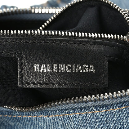 Balenciaga Washed Frayed Denim Crystal Small Le Cagole Shoulder Bag Blue 7 of 9