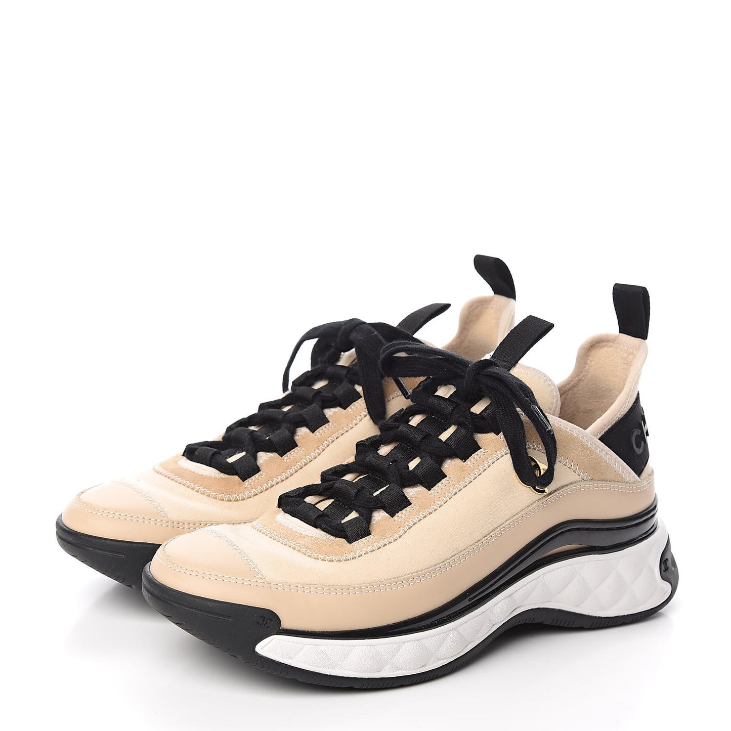 Fabric Calfskin Suede CC Sneakers 36.5 Beige