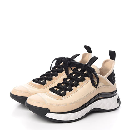 Chanel Fabric Calfskin Suede CC Sneakers 36.5 Beige 3 of 8