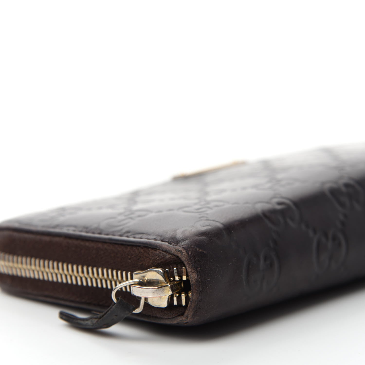 Gucci Guccissima Margaux Calfskin Metal Bar Zip Around Wallet Chocolate 6 of 11