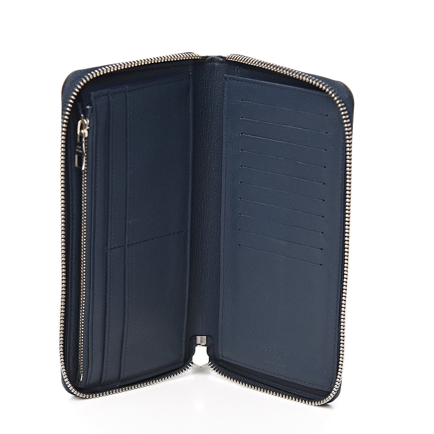 Taurillon Vertical Zippy Wallet Navy