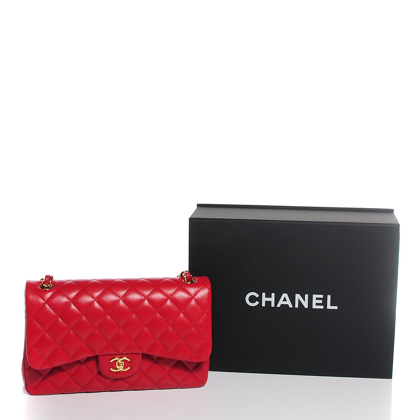 Lambskin Quilted Jumbo Double Flap Red