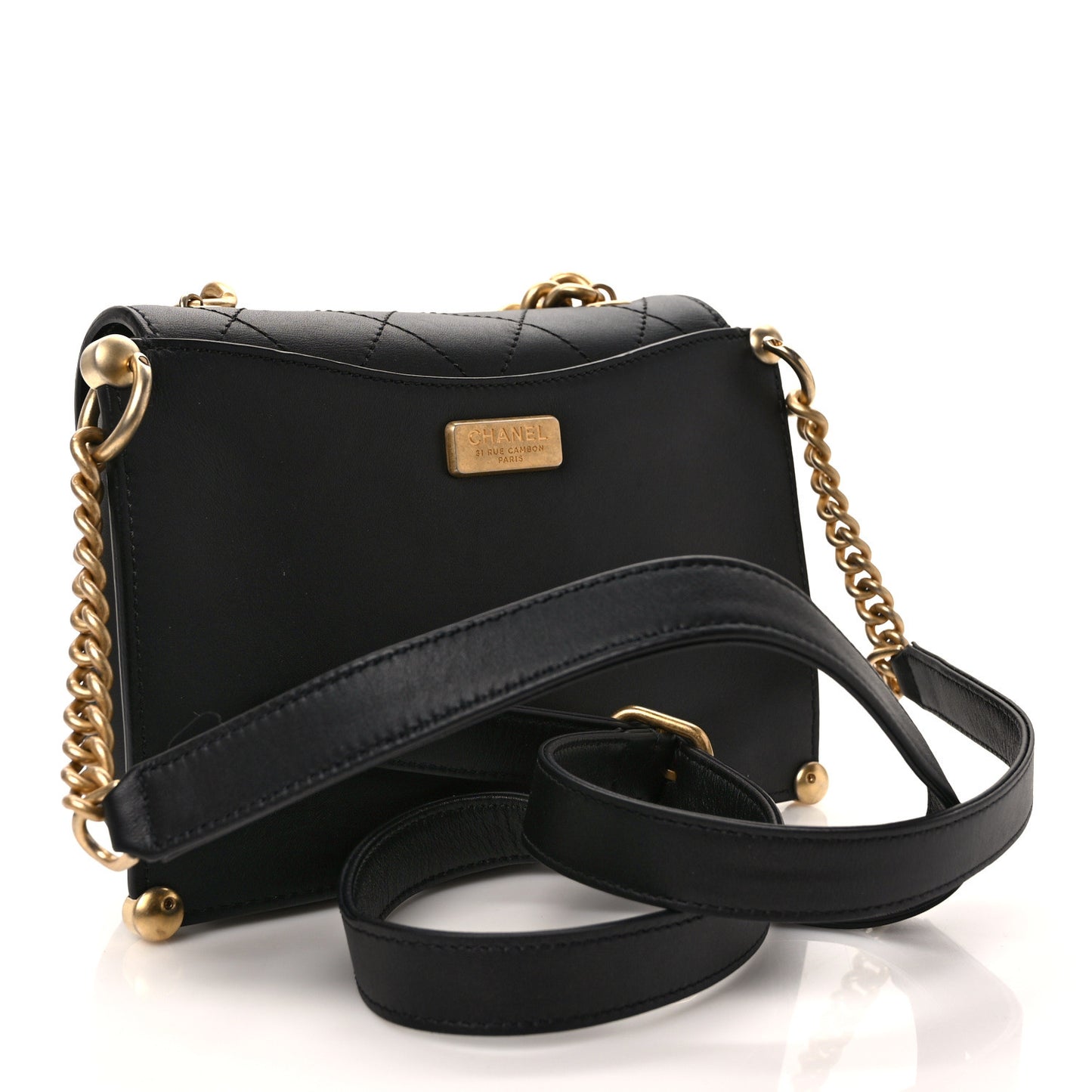 Calfskin Stitched Flap Black