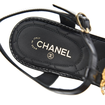 Chanel Calfskin Medallion CC Thong Sandals 38 Black 6 of 17