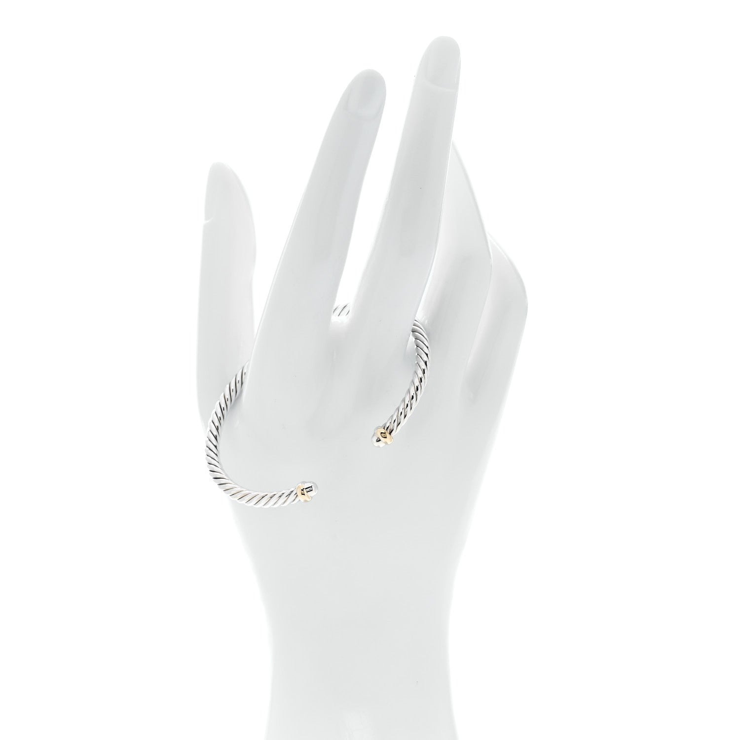 David Yurman Sterling Silver 14K Yellow Gold 4mm Cable Flex Bracelet 2 of 5