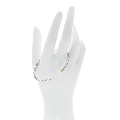 David Yurman Sterling Silver 14K Yellow Gold 4mm Cable Flex Bracelet 2 of 5