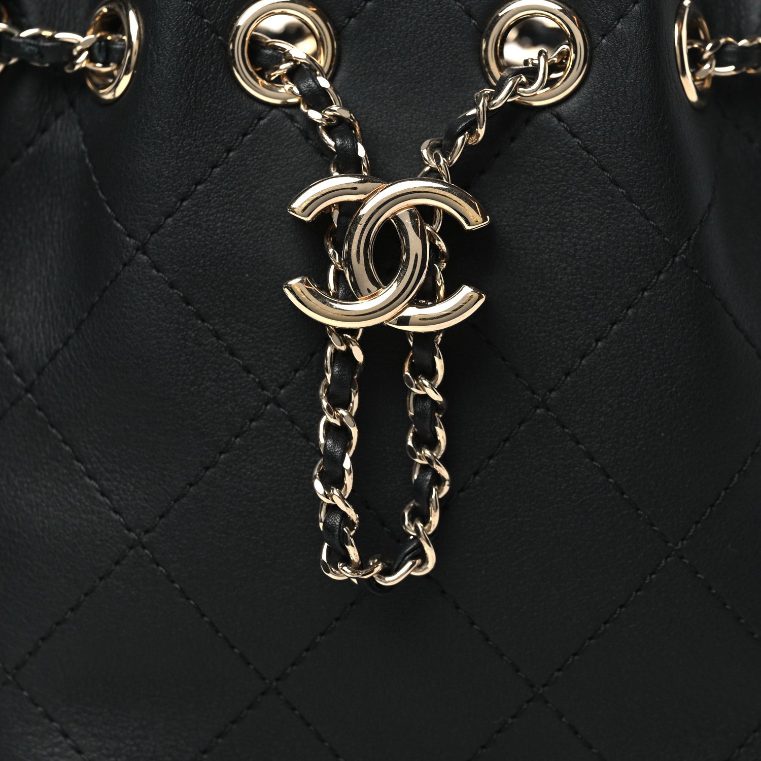 Chanel Calfskin Stitched Small Egyptian Amulet Drawstring Bag Black 8 of 11