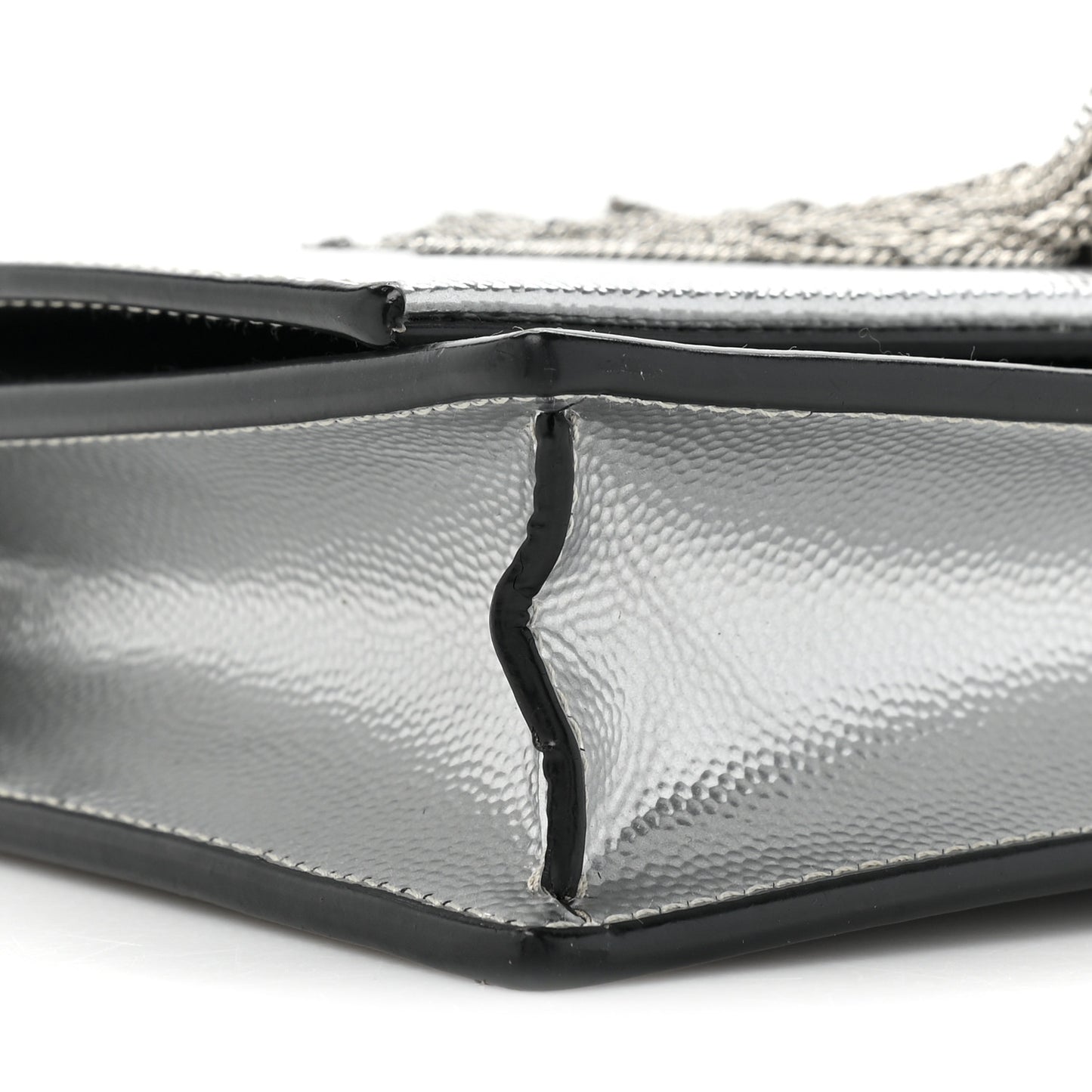 Metallic Grain De Poudre Clasic Monogram Kate Tassel Chain Wallet Argento