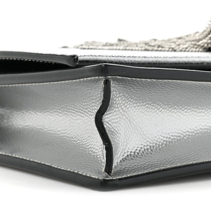 Saint Laurent Metallic Grain De Poudre Clasic Monogram Kate Tassel Chain Wallet Argento 10 of 16