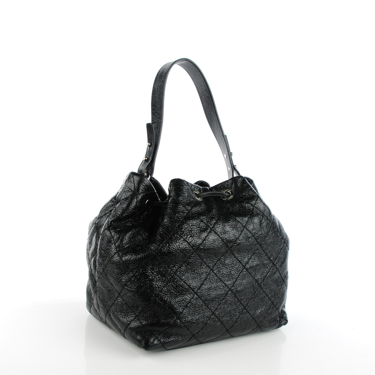 Chanel Glazed Calfskin On The Road Drawstring Tote Black 4 of 8