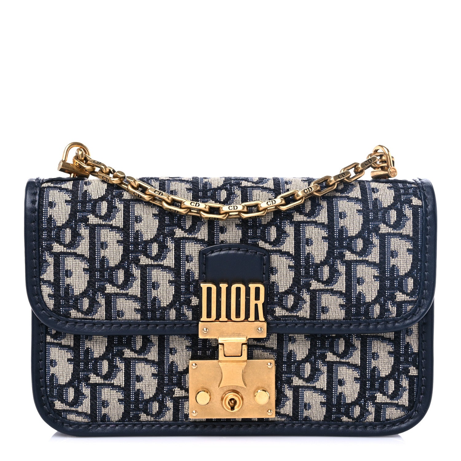 Christian Dior Oblique Small DiorAddict Flap Bag Navy Blue 1 of 5