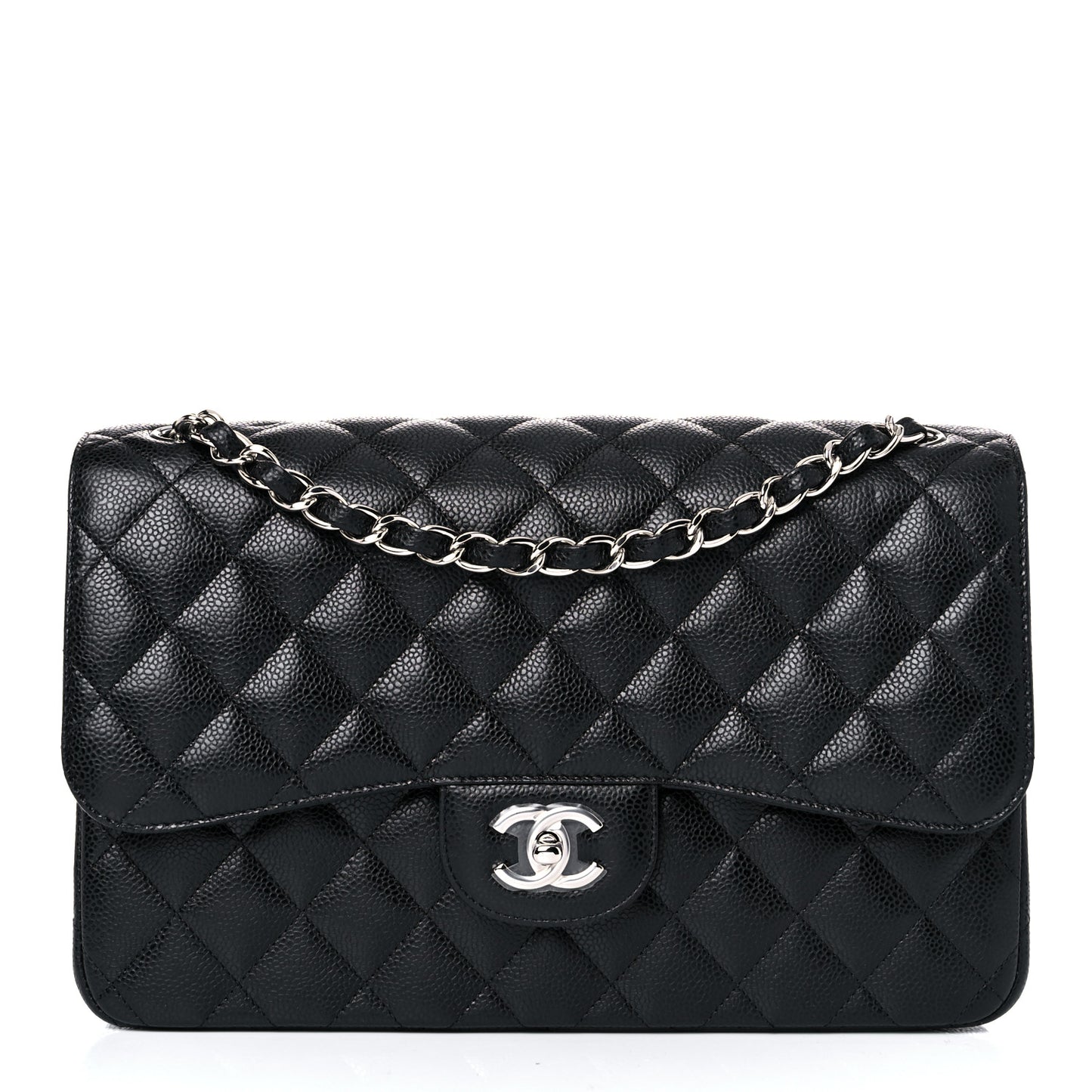 Caviar Quilted Jumbo Double Flap Black