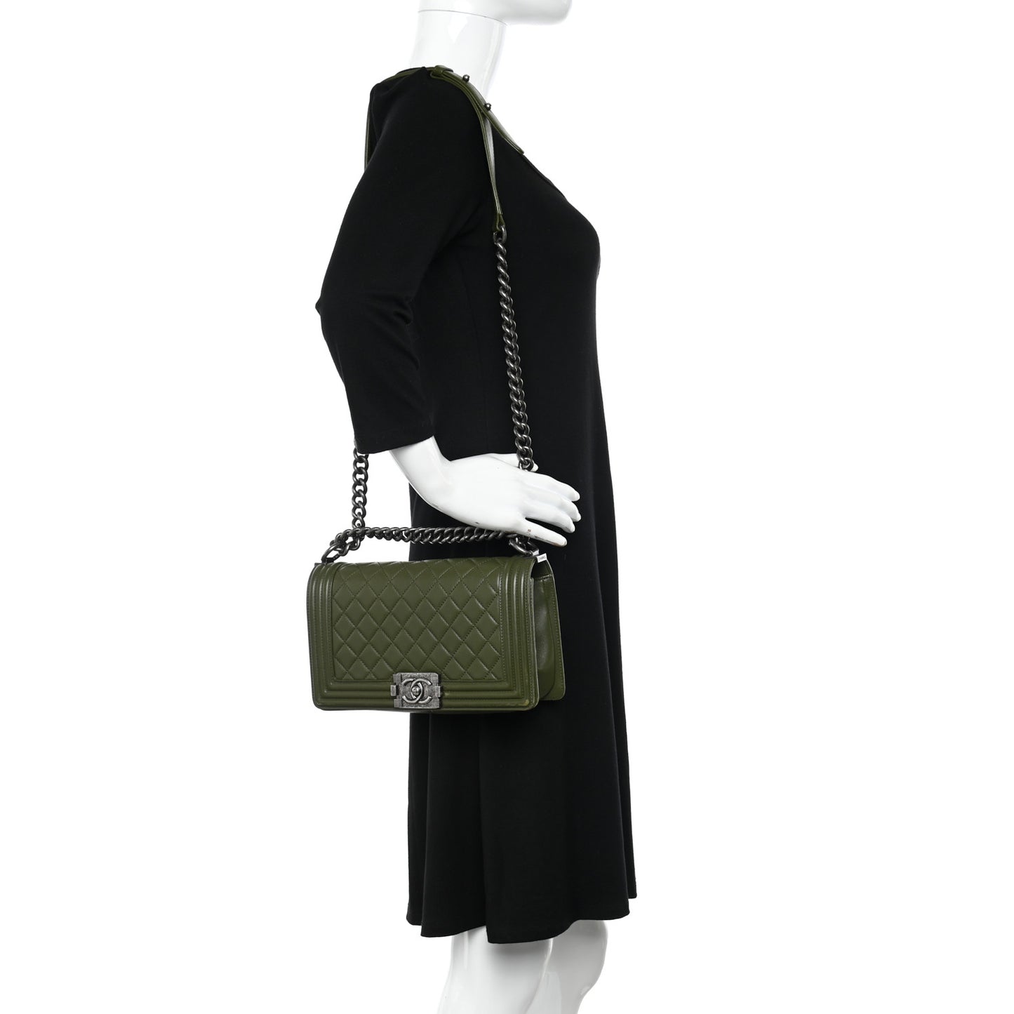 Lambskin Quilted Medium Boy Flap Green