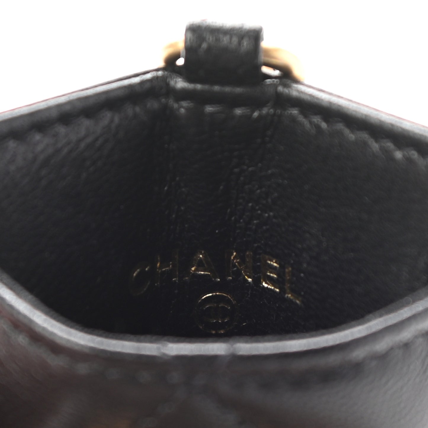 Shiny Goatskin Quilted Chanel 19 Card Holder On Chain Black